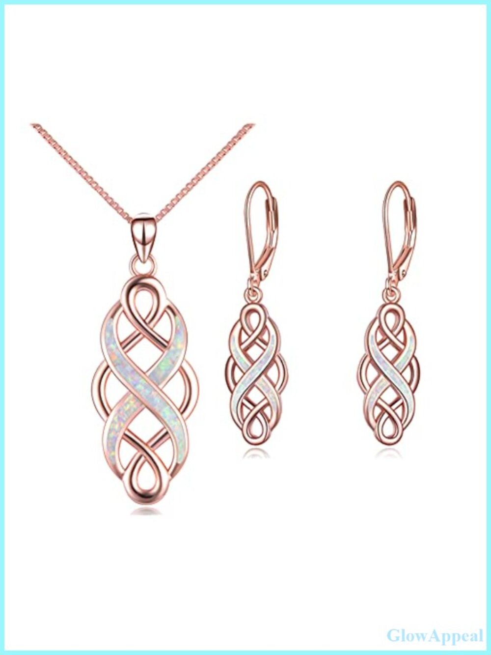 Celtic Knot Opal Necklace Earrings Jewelry Set Sterling Silver